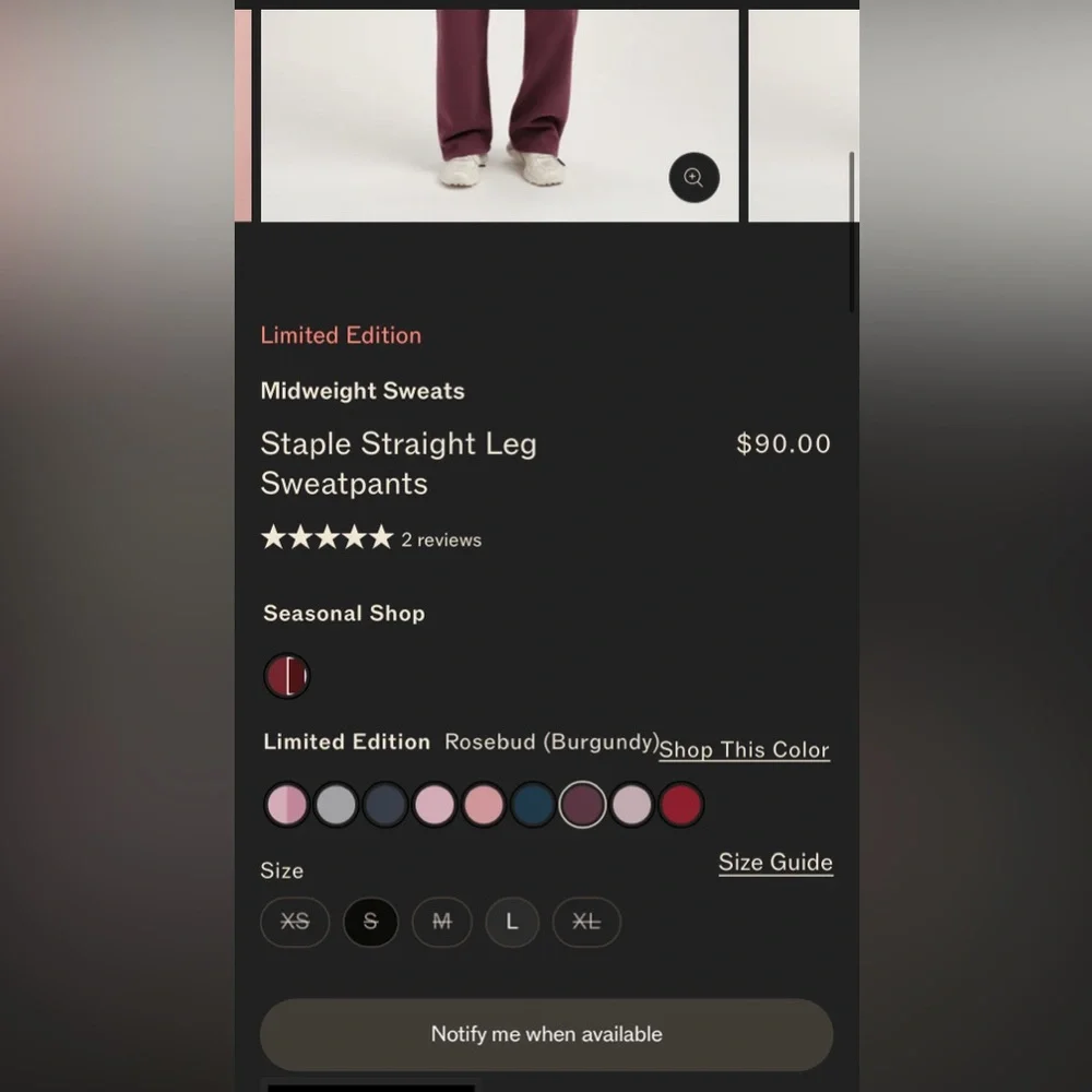 Set Active Limited Edition Staple Straight Leg Sweatpants / Rosebud (Burgundy) S - Picture 4 of 5